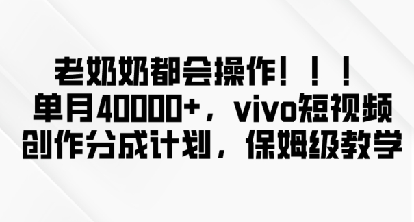 老奶奶都会操作，新平台无脑操作，单月40000+，vivo短视频创作分成计划【揭秘】-燎原社