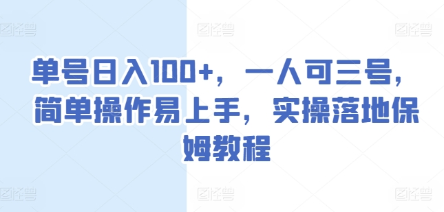 单号日入100+，一人可三号，简单操作易上手，实操落地保姆教程【揭秘】-燎原社