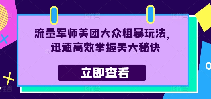 流量军师美团大众粗暴玩法，迅速高效掌握美大秘诀-燎原社