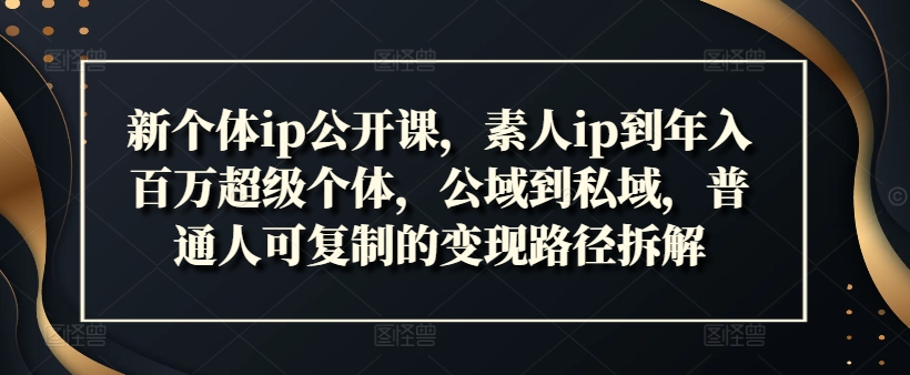 新个体ip公开课，素人ip到年入百万超级个体，公域到私域，普通人可复制的变现路径拆解-燎原社