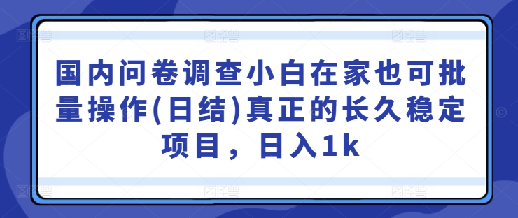 国内问卷调查小白在家也可批量操作(日结)真正的长久稳定项目，日入1k【揭秘】-燎原社